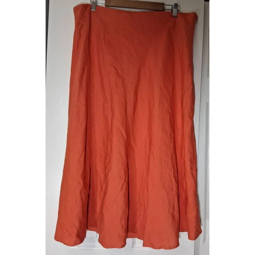 Caren sport womens 2xl orange long ankle maxi skirt 100% linen 40 inch waist